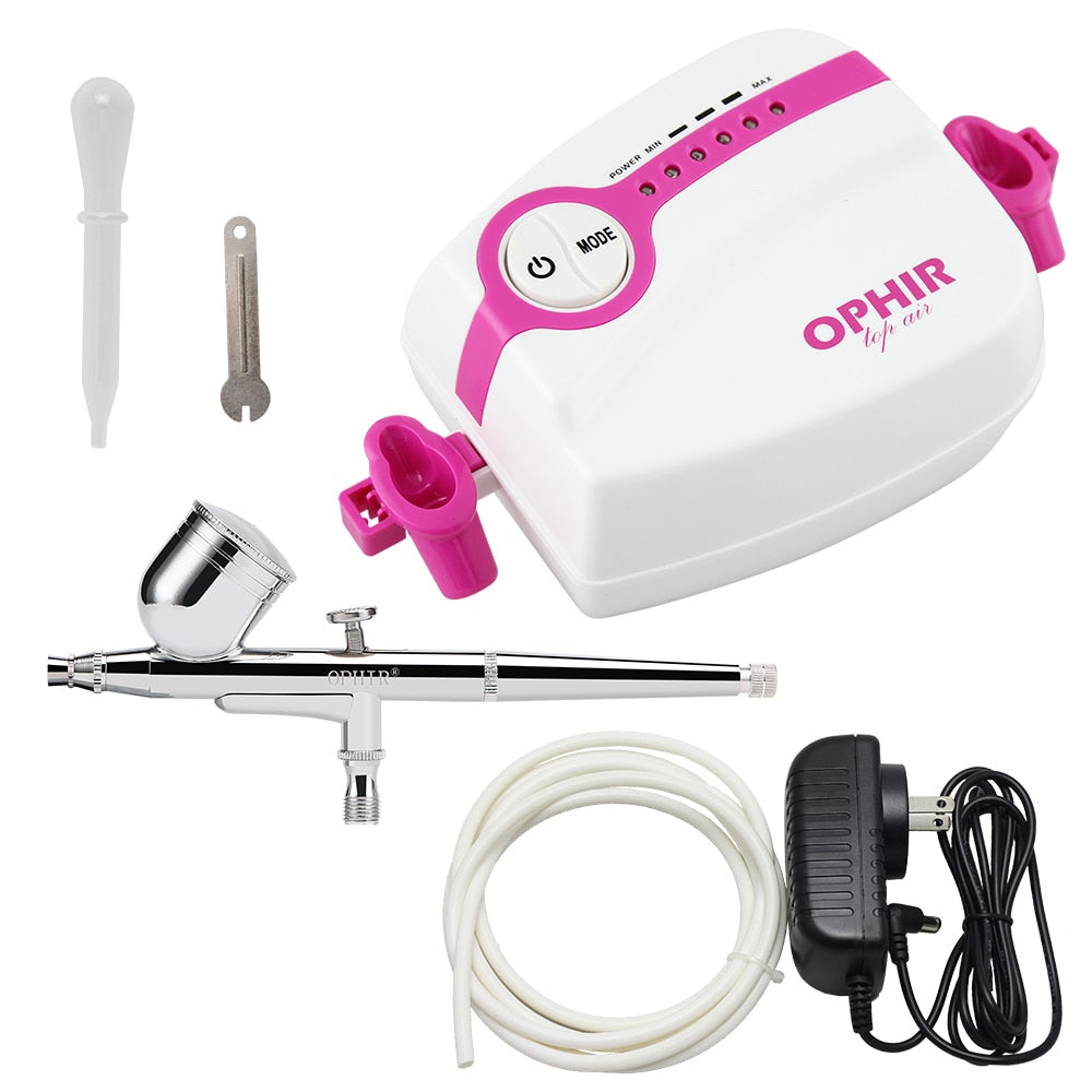 OPHIR 0.3mm Dual-Action Airbrush Kit with 5-Adjustable Air Compressor for Crafts Hobby Temporary Tattoo Nail Art _AC094+004A