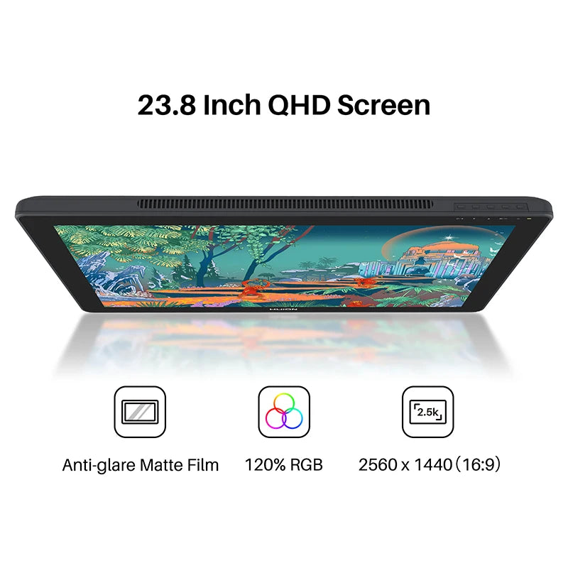 HUION Kamvas 24 Graphics Tablet Monitor 23.8 Inch QHD Screen Anti-Glare Glass Film Pen Display with Stand Support PC Android