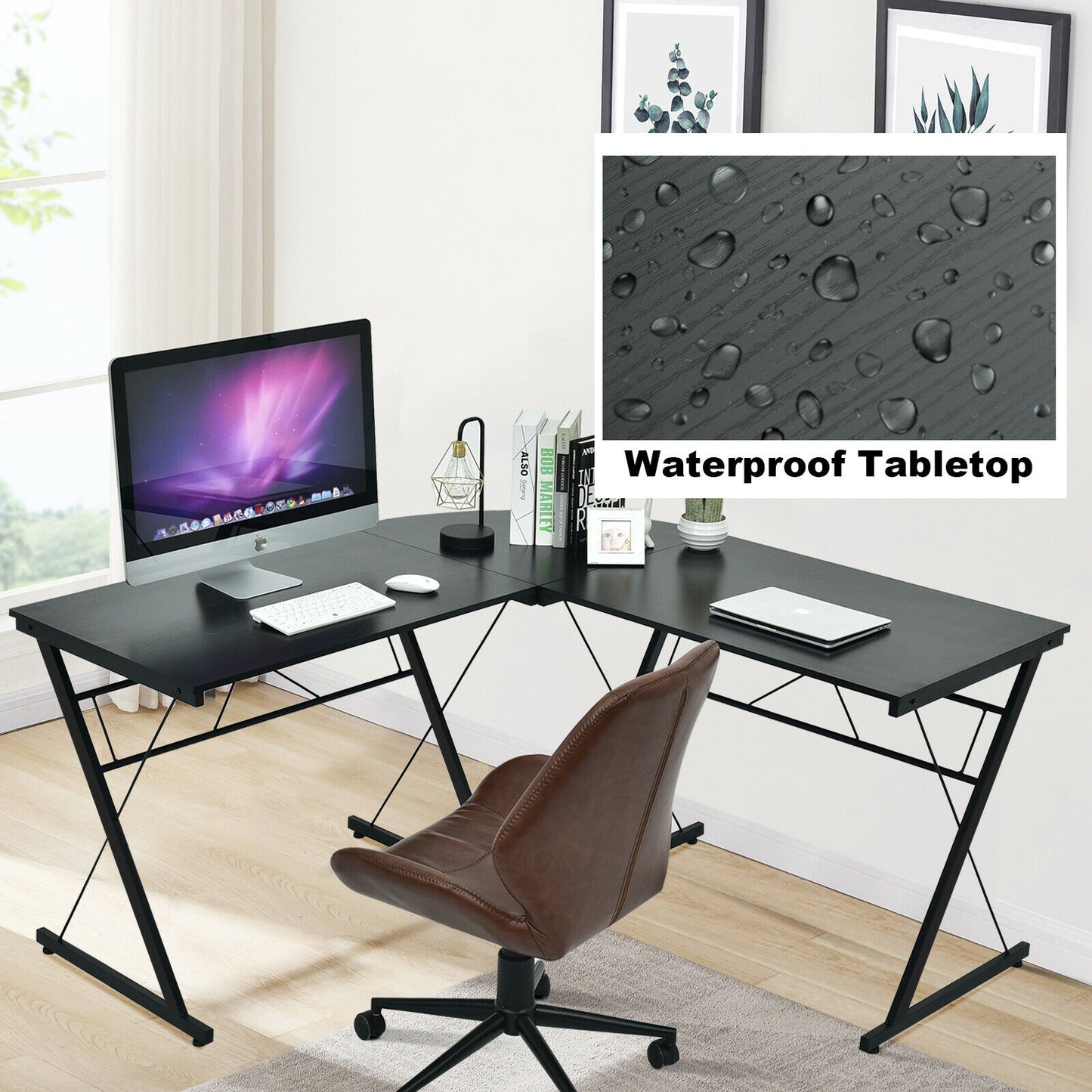 59&quot; L-Shaped Corner Desk Home Office Computer Table Study Workstation Black/Coffee