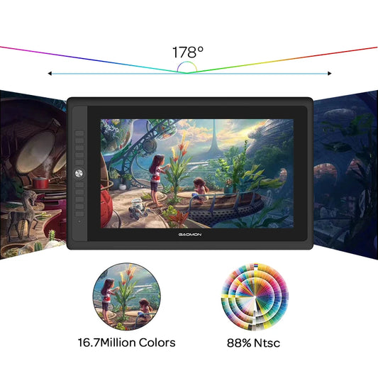 GAOMON PD156 PRO 15.6 Inch Full-Laminated 88% NTSC Graphic Tablet Display with 9 Express Keys and 8192 Passive Tilt-Support Pen