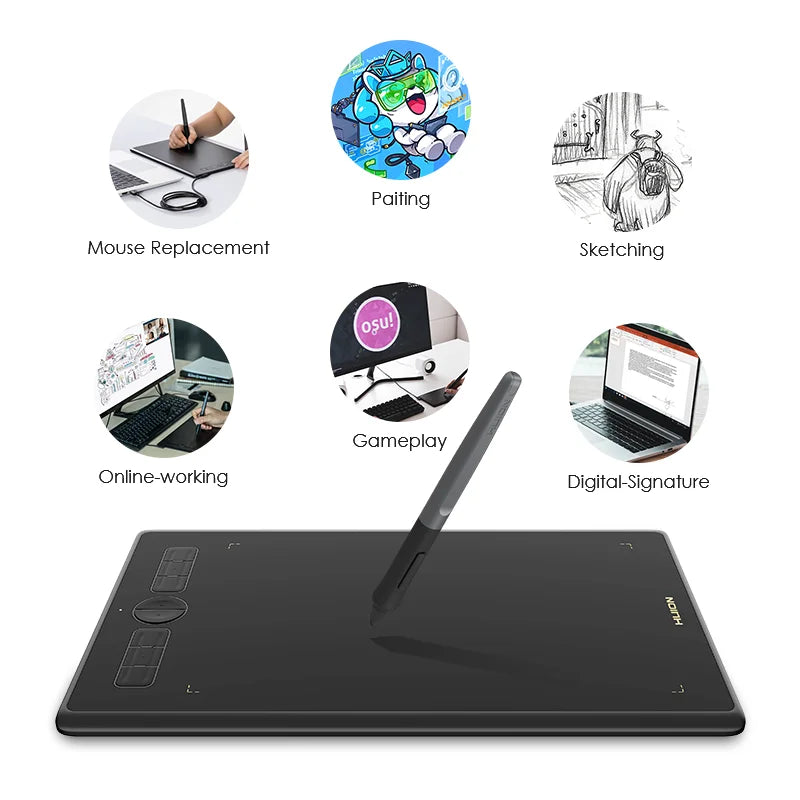 HUION H580X INSPIROY Graphics Tablets Drawing Digital Tablets 8 x 5inches Art Digital Tablet for Drawing Battery-Free PW100 Pen