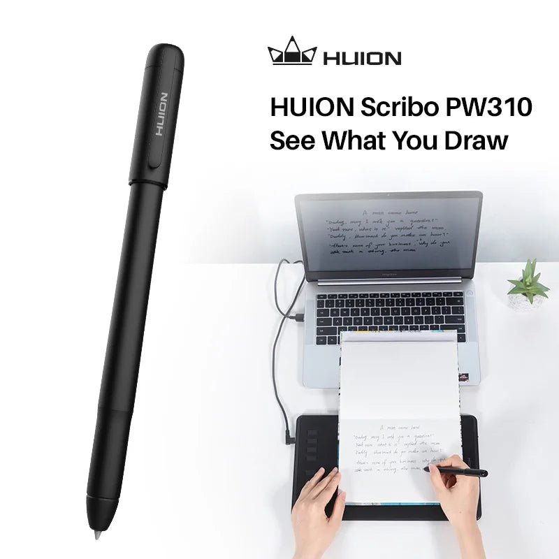 Huion Scribo PW310 Graphic Tablet Stylus 8192 Pen Pressure with 3 Replacement Refills Support H420X H640P Q620M HS64 H610PROV2