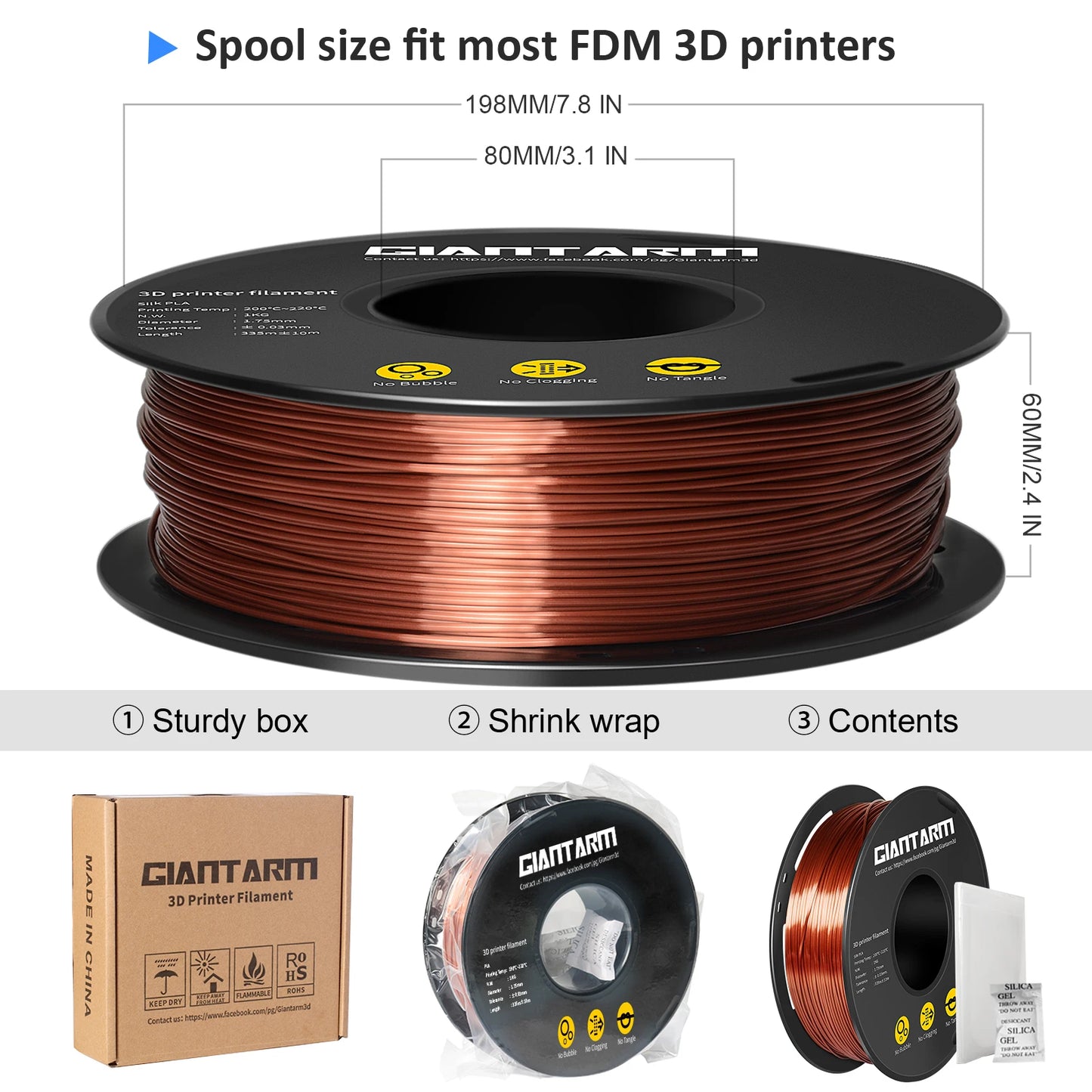 GEEETECH 3d Silk PLA Filament 1kg1.75mm Spool Wire For 3D Printer Material,Safety, Vacuum packaging, special color, Bubble free