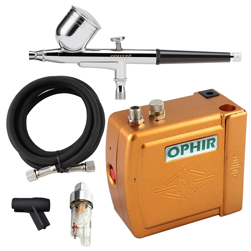 OPHIR Airbrush Kit with Air Compressor Dual Action Airbrush Set for Body Paint Cake Decorating Nail Art Air Brush_AC003H+004+011