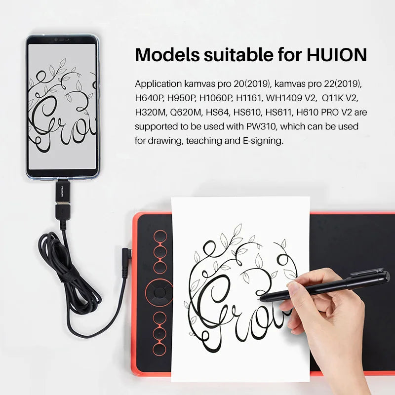 Huion Scribo PW310 Graphic Tablet Stylus 8192 Pen Pressure with 3 Replacement Refills Support H420X H640P Q620M HS64 H610PROV2