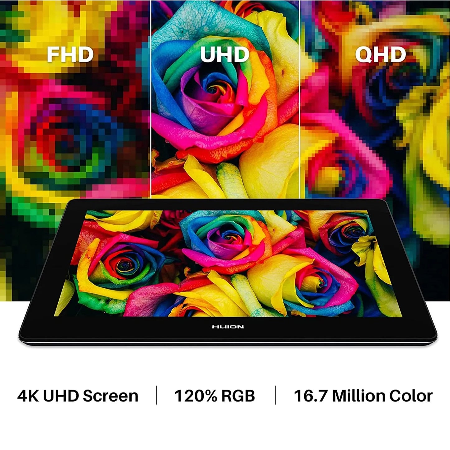 Huion Kamvas Pro 16 4K Graphics Tablet Monitor 15.6 Inch Screen Anti-glare Glass Digital Drawing Tablet 120% sRGB Pen Display