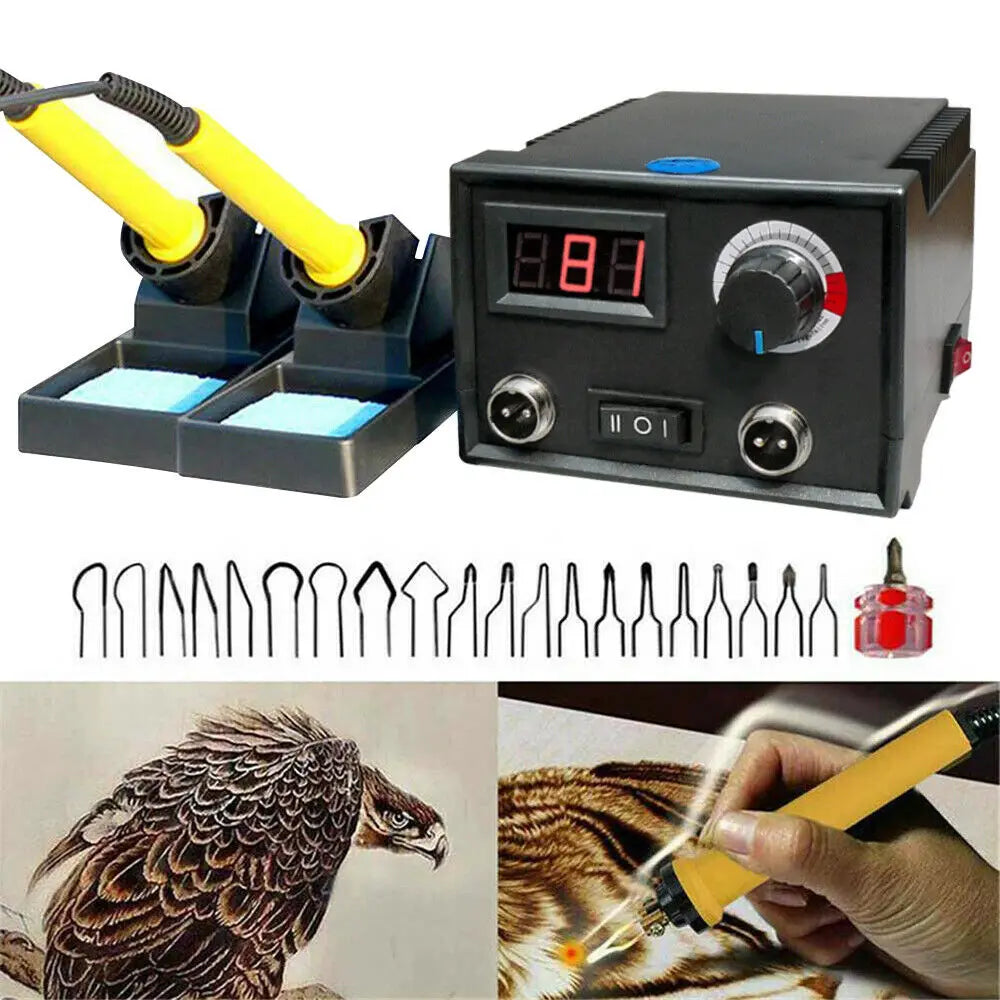 Wood Burner Adjustable Temperature Digital Display Pyrography Dual Pen Burning Machine Gourd Wood Crafts Tool Kit Soldering Iron