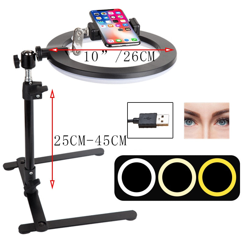 Video Youtube Fill Ring Light Lamp Live COOK 26CM Photography Lighting Phone Ringlight Tripod Stand Photo Led Selfie Remote