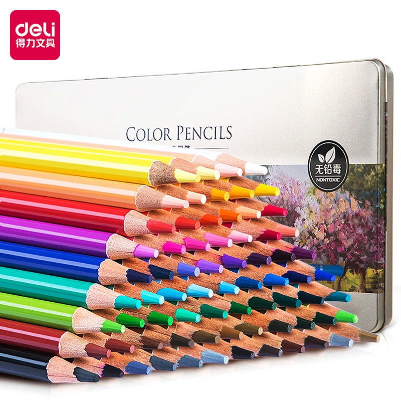 DELI Colored Pencil 24 - 72 Color Pencil Set Iron Box Packing Gift Coloured Colouring Pencil for Drawing