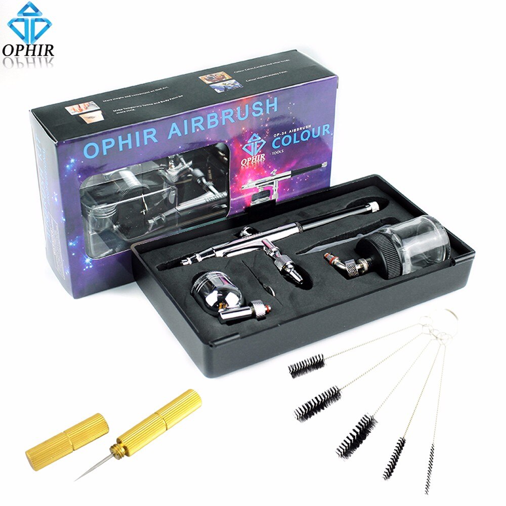 OPHIR Premium 0.3mm Dual Action Airbrush Kit w/ Cleaning Tools for Temporary Tattoo Nail Art Cake Decorating Craft_AC005+023+035