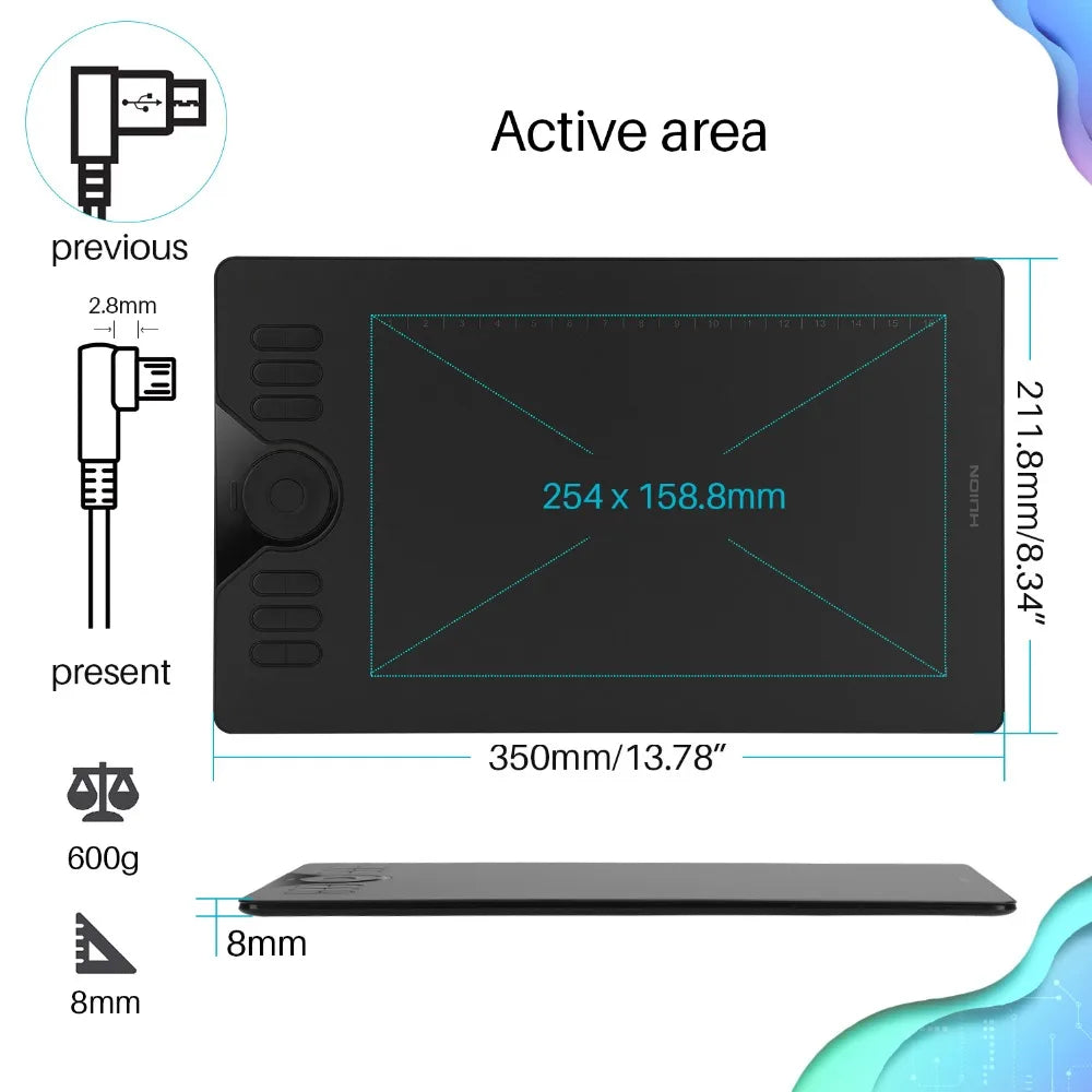 Huion HS610 10x6.25 Inch Graphics Drawing Tablet 28 Express Keys 8192 Battery-Free Stylus Pen Tablet for Android Phone, MacBook, and Window