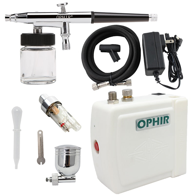 OPHIR 0.3mm Airbrush Kit with Air Compressor Dual Action Air-brush Gun Paint for Cake Decorating/Nail Art/Makeup/Body Tattoo