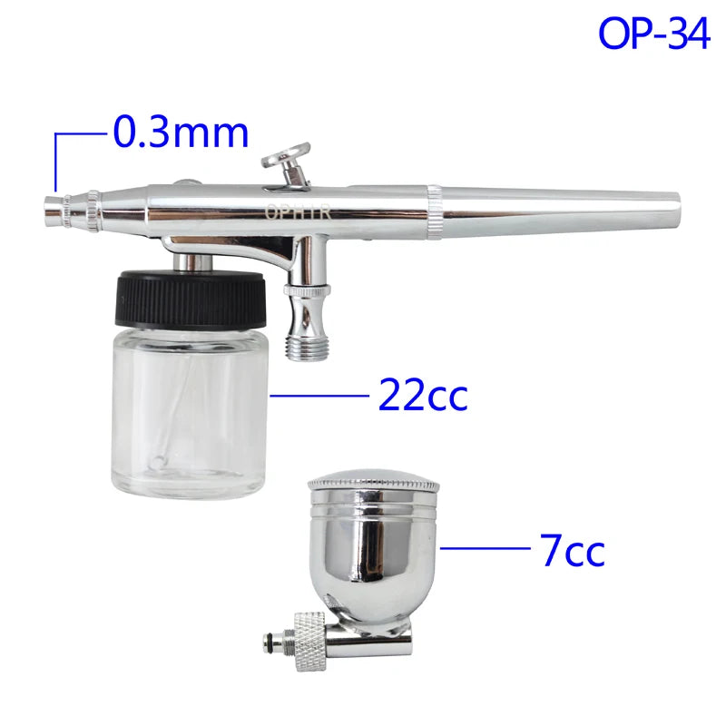 OPHIR 6pcs Dual Action Airbrush Set Kits with 0.2mm,0.3mm,0.35mm,0.5mm Tips Spray Gun for Model Painting Body Paint_AC048