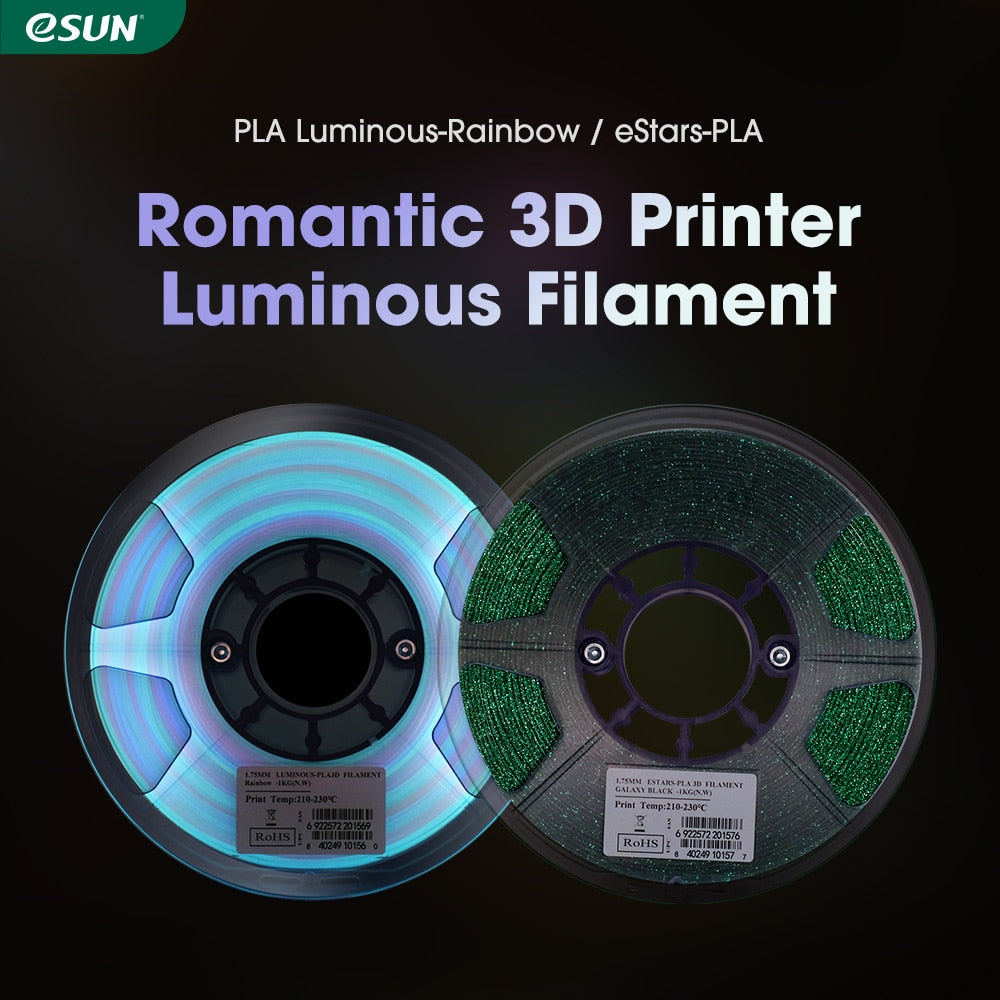 eSUN PLA Luminous-Rainbow PLA Filament 1.75mm Glow in the Dark eStars PLA 1KG Spool Luminous 3D Printing Filament For 3D Printer