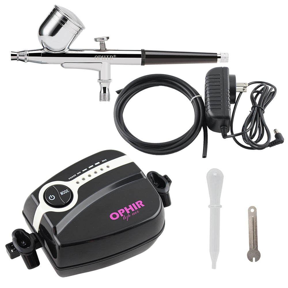 OPHIR 5 Adjustable Speed Air Compressor with 0.3mm Airbrush Paint for Cake Decorating Nail Art Body Painting Hobby _AC094+004