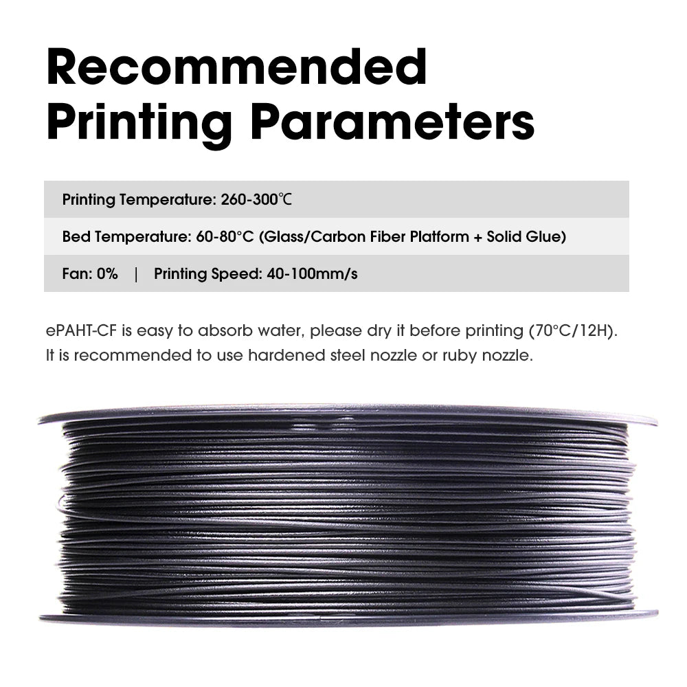 eSUN Refus Carbon Fiber Filled Nylon PA6- CF 1.75mm 3D Printer Filament 0.75KG Spool 3D Printing Filament for 3D Printers