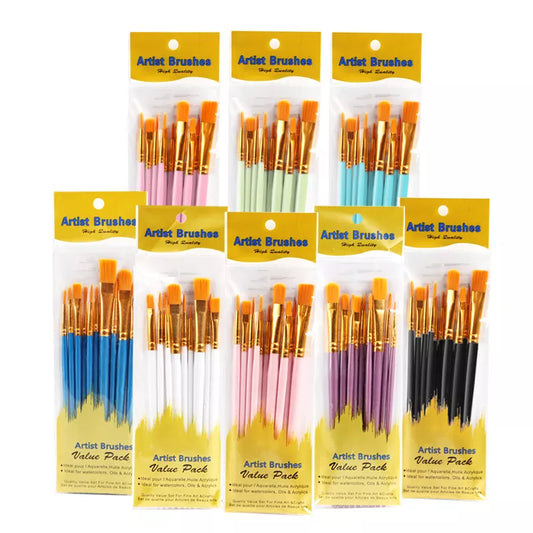 10pcs Professional Paint Brushes Set for Artist Nylon Hair Point Plastic Handle for Oil  Watercolor Gouache Acrylic Art Painting