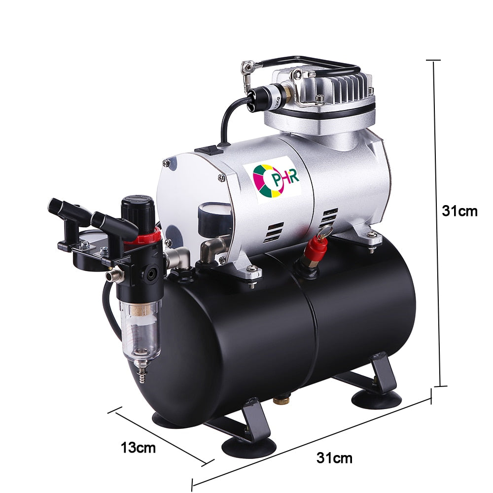 OPHIR NEW Portable Mini Air Compressor with Tank for T-shirt Painting Tanning Hobby Cake Decoration Nail Art 110V,220V AC090