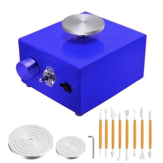 Electric Pottery Wheel Potter's Wheel Forming Machine Mini Pottery Turntable With Tray & Sculpting Kit DIY Ceramic Clay Tools