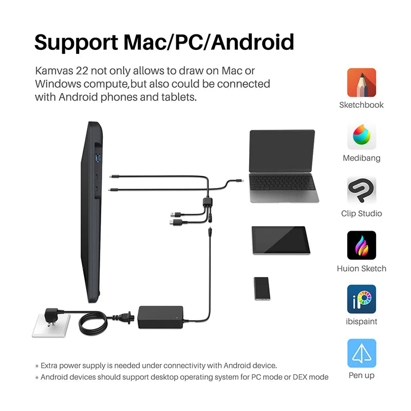 21.5 Inches HUION Kamvas 22 Graphic Pen Tablet Monitor Pen Display Anti-glare Screen 120%s RGB Windows Mac And Android Device