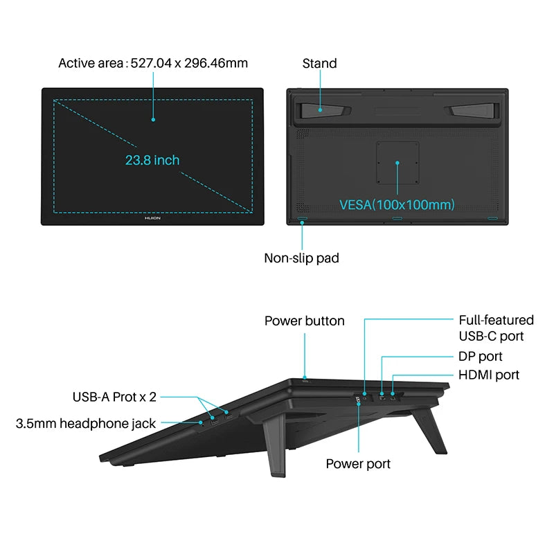HUION Kamvas Pro 24 4K Graphics Tablet Screen 23.8 Inch Pen Display UHD Professional Drawing Monitor Support Android Linux MacOS