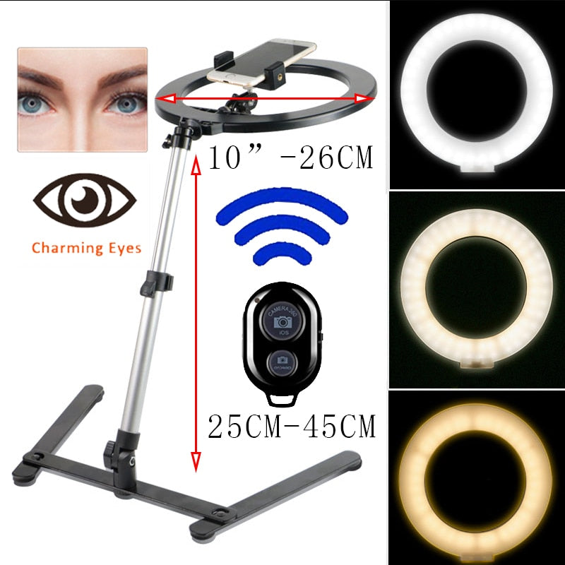 Video Youtube Fill Ring Light Lamp Live COOK 26CM Photography Lighting Phone Ringlight Tripod Stand Photo Led Selfie Remote