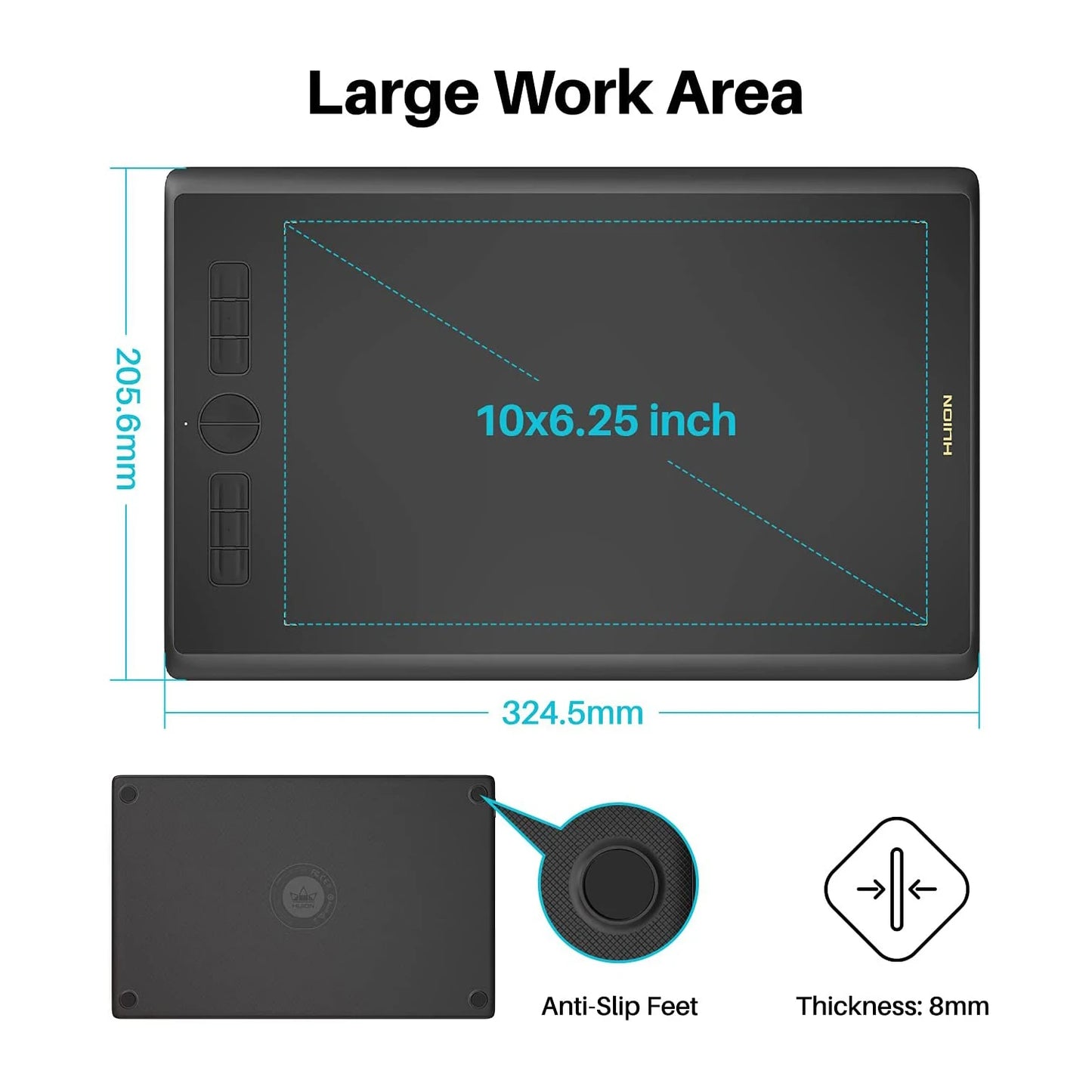HUION H610X Graphics Tablet 10x6.25 Inch Digital Tablets Pen Tablets Compatible with Mac Windows PC Linux(Ubuntu) Android Phone