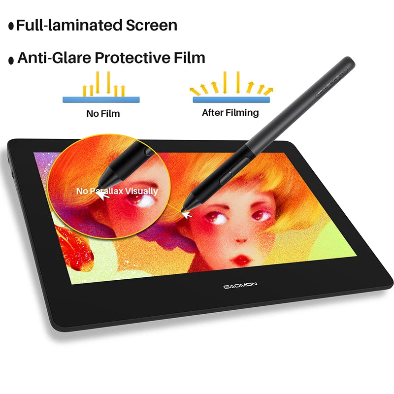 GAOMON PD1320 13.3 Inch Portable Monitor Full Laminated HD 86% NTSC Color Gamut Graphics Tablet Display for Drawing & Painting