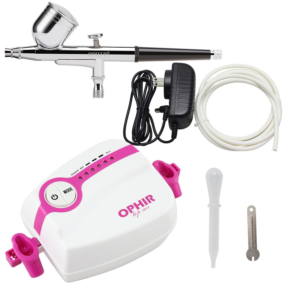 OPHIR 5 Adjustable Speed Air Compressor with 0.3mm Airbrush Paint for Cake Decorating Nail Art Body Painting Hobby _AC094+004