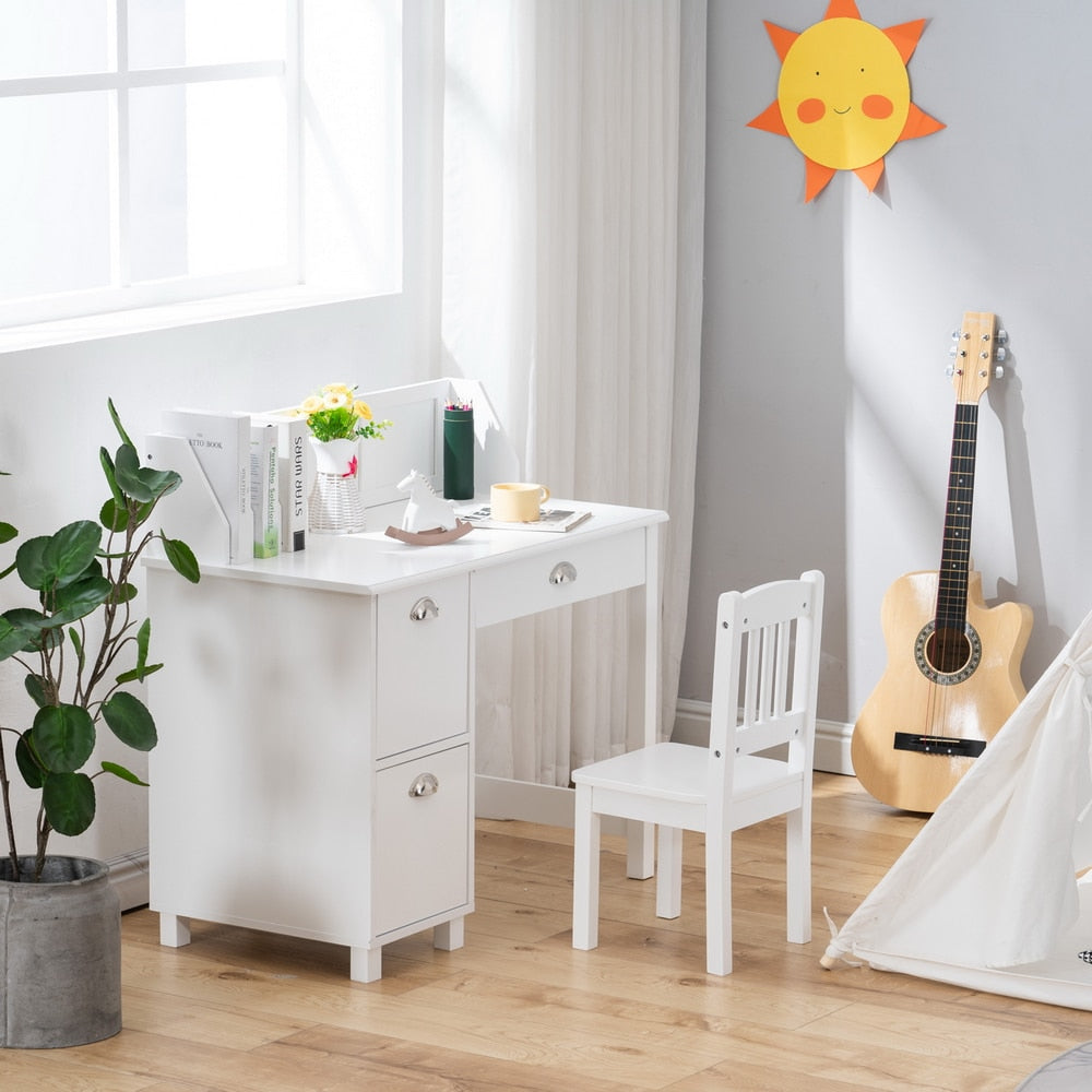 (90 x 45 x 86)cm Spray Paint Student Table and Chair Set  Children Study Table Set  Study Desk B  White (90*46.5*81cm)