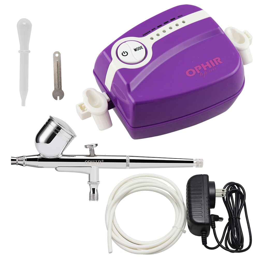 OPHIR 0.3mm Dual-Action Airbrush Kit with 5-Adjustable Air Compressor for Crafts Hobby Temporary Tattoo Nail Art _AC094+004A