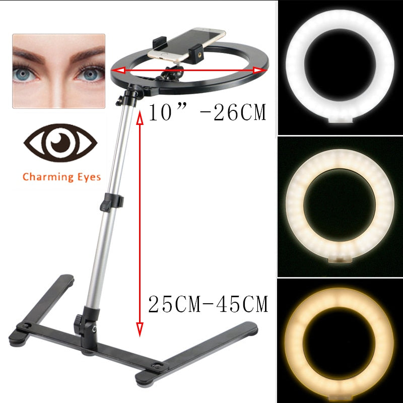 Video Youtube Fill Ring Light Lamp Live COOK 26CM Photography Lighting Phone Ringlight Tripod Stand Photo Led Selfie Remote