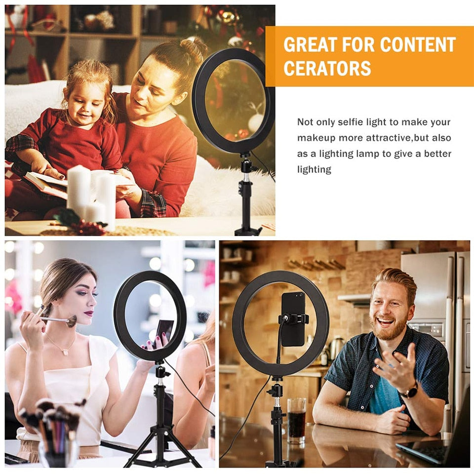 Video Youtube Fill Ring Light Lamp Live COOK 26CM Photography Lighting Phone Ringlight Tripod Stand Photo Led Selfie Remote