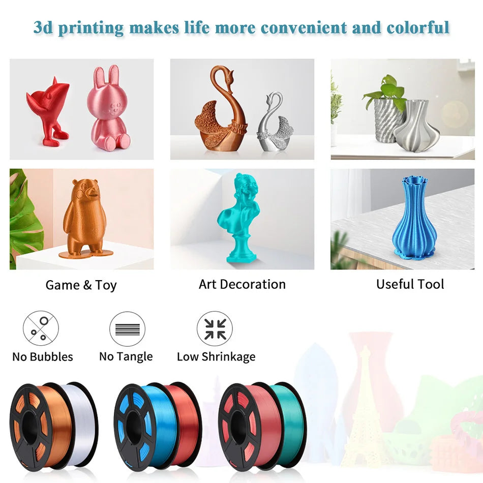 SUNLU 1KG PLA SILK Filament 3D Printer Filament Texture Tangle free 100% no bubble with Vacuum packing Various colors available