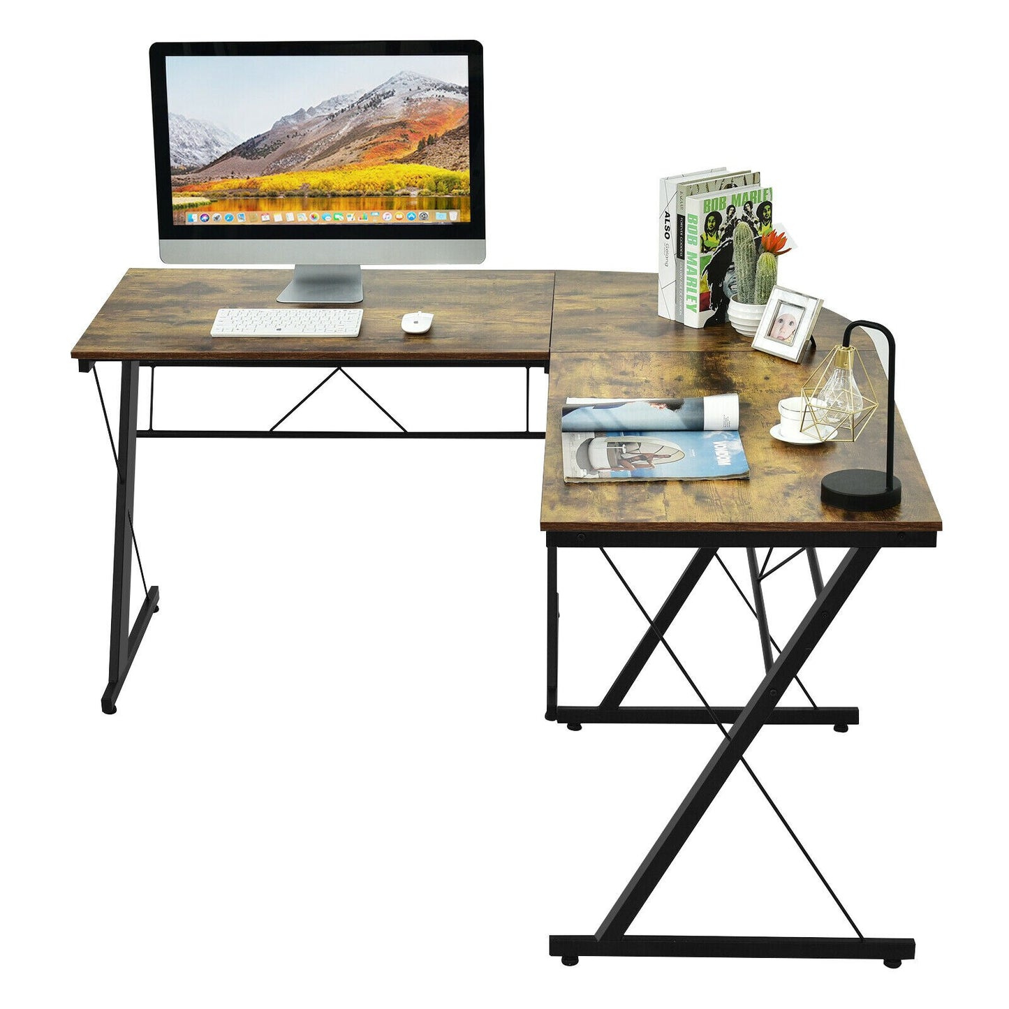 59&quot; L-Shaped Corner Desk Home Office Computer Table Study Workstation Black/Coffee