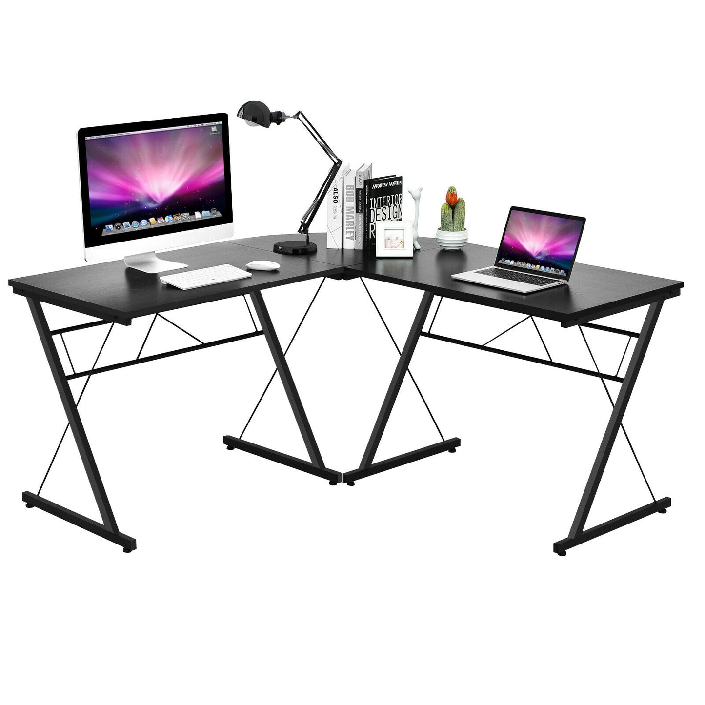 59&quot; L-Shaped Corner Desk Home Office Computer Table Study Workstation Black/Coffee