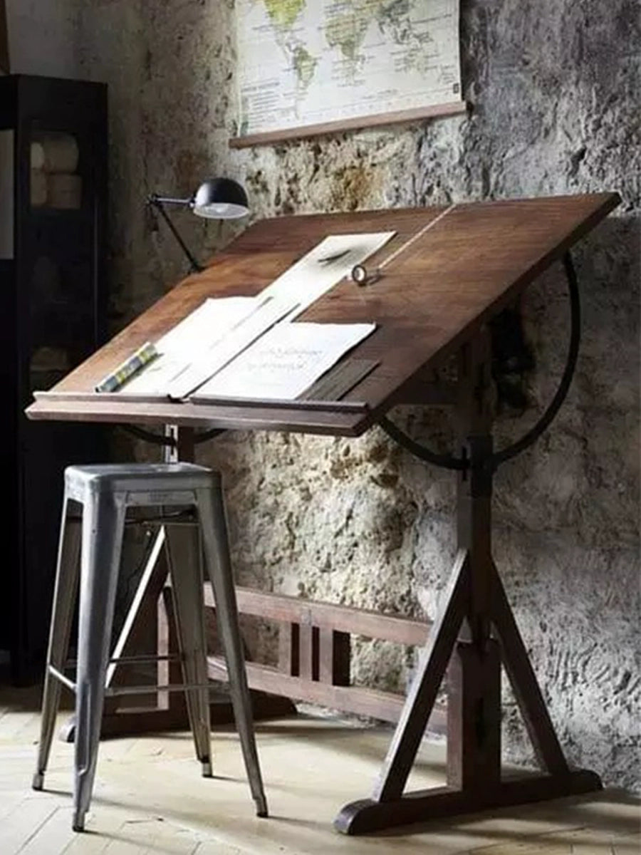 European-Style Wrought Iron Solid Wood Workbench Calligraphy Table