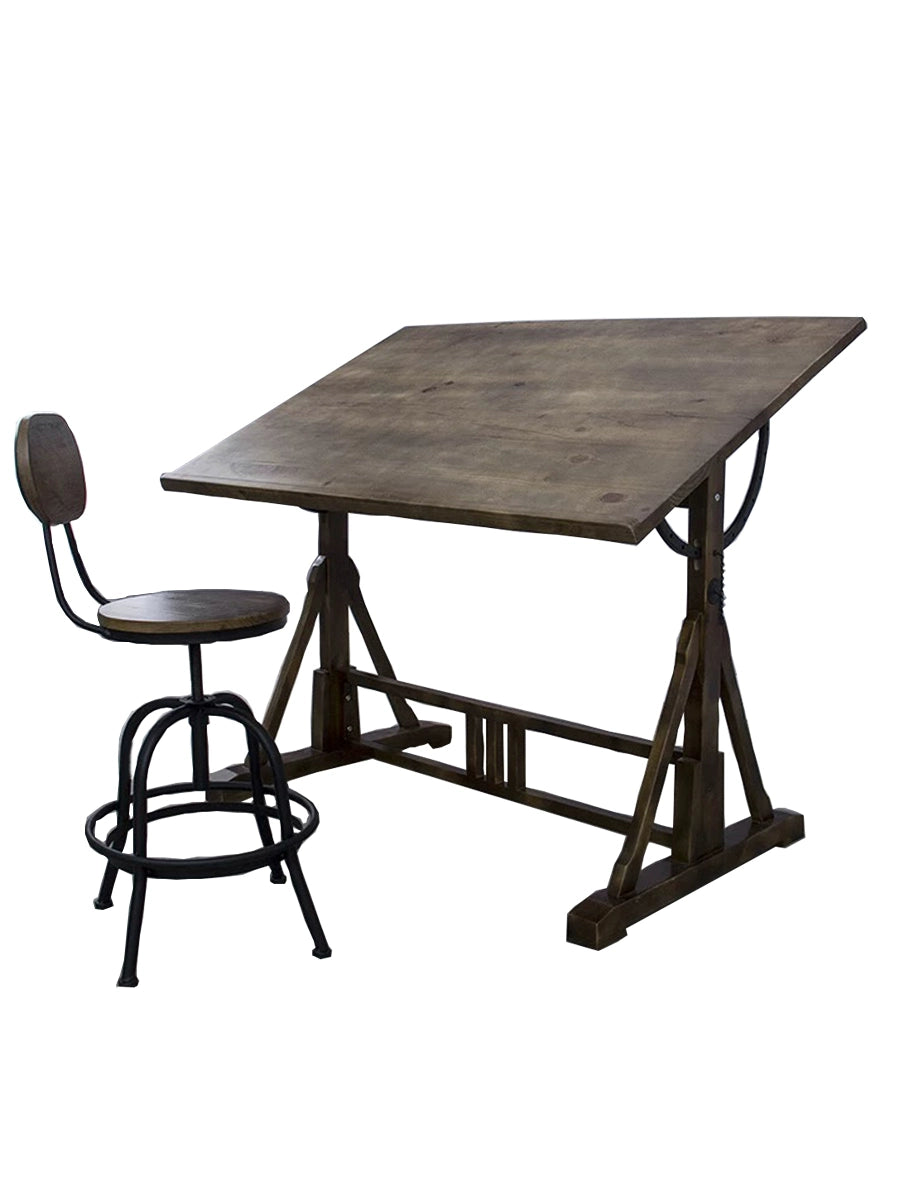 European-Style Wrought Iron Solid Wood Workbench Calligraphy Table