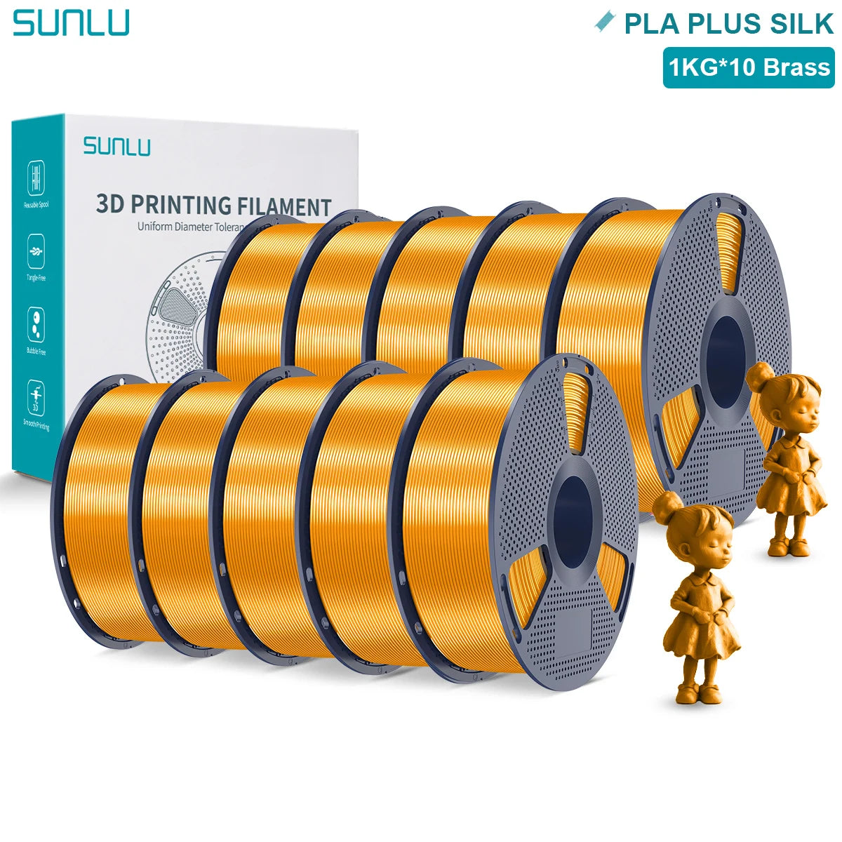 SUNLU Pla Plus Silk 3D Filament 1.75mm Smooth Surface Multicolor PLA+ Shiny Silk Filament for Most FDM 3D Printer 10KG