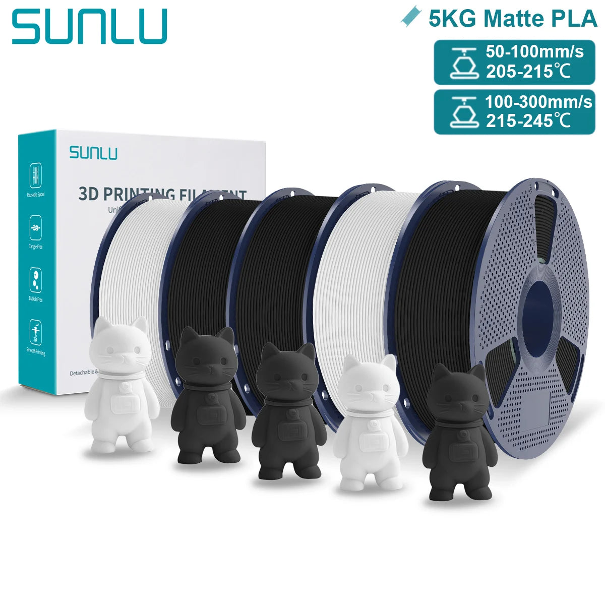 SUNLU Matte PLA 3D Filament 1.75mm Neatly Wound Easy to Use Colorful PLA Matte Surface for Most FDM Printer 3D Printing Material