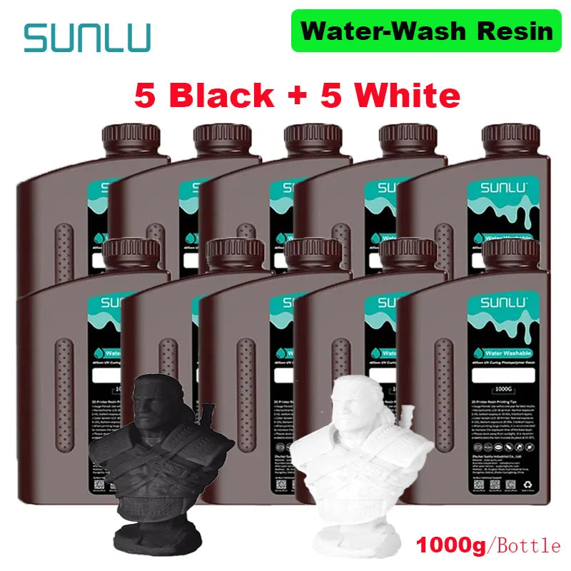 SUNLU 10KG Water Washable / Water Washable ABS Resin 1000G/Bottle 405nm Rapid UV-Curing Photopolymer Resin For LCD 3D Print