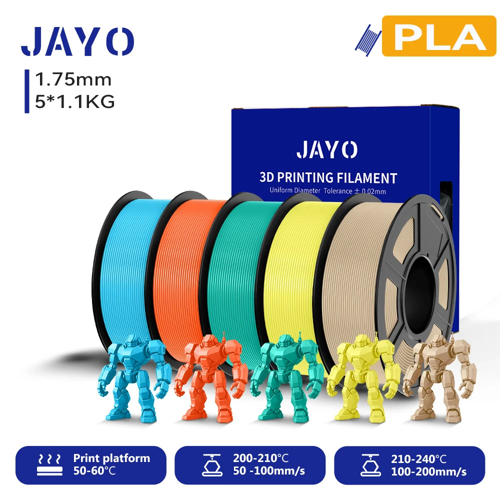 JAYO 3D PLA Filament 1.75mm +/-0.02mm PLA 3d Printer Filament  For Bambu FDM 3D Printer Neatly Wound 3D Printing Materials