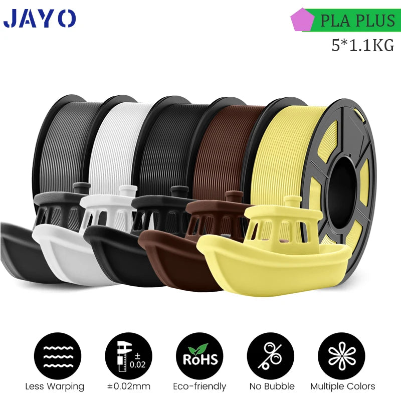 JAYO PLA PLUS 5Rolls 5.5KG 3D Filament 1.75mm  Colorful Printer Filaments For FDM 3D Printer Materials DIY Gift Good Toughness