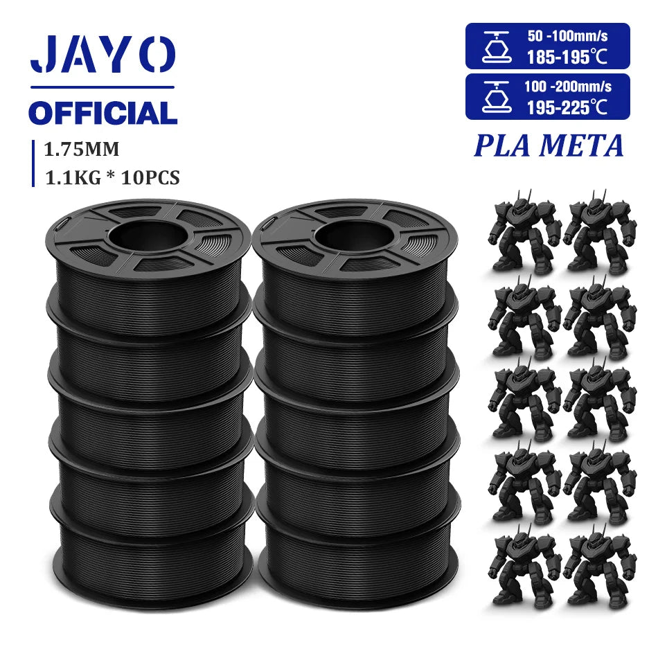 JAYO PLA Meta 3D Printer Filament 1.75mm High Flow PLA 3D Filament 1.1KG*10Rolls Neatly Wound 3D Printing Filament Fit Most FDM