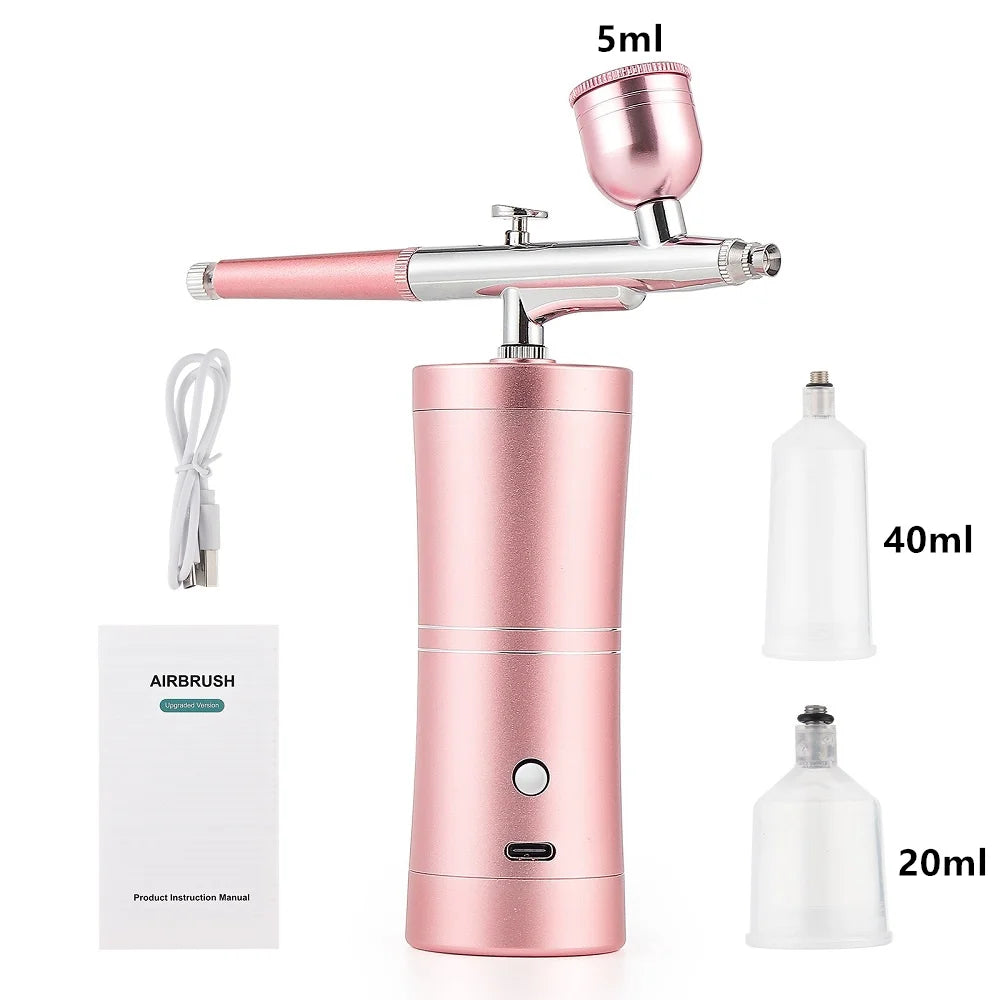 Top 0.3mm Pink Mini Air Compressor Kit Air-Brush Paint Spray Gun Airbrush For Nail Art Tattoo Craft Cake Nano Fog Mist Sprayer