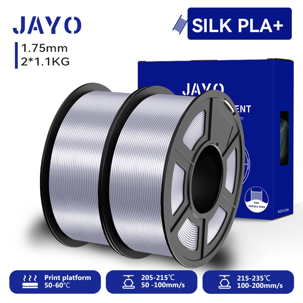 JAYO 3D SILK PLA+ Printer Filament 1.75mm+/-0.02mm  2Rolls SILK 3D Printer Filament Neatly Wound & No bubbles PLA for 3D Printer