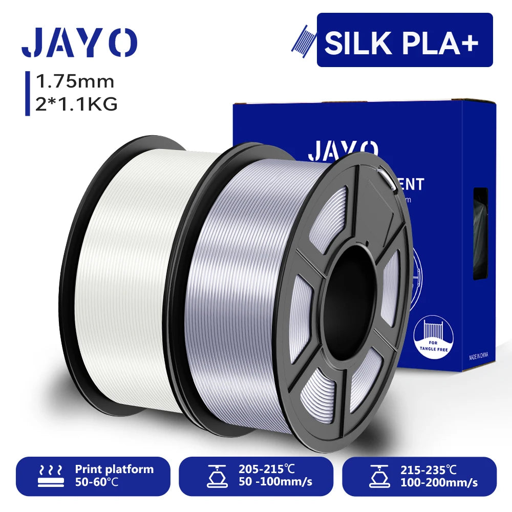 JAYO 3D SILK PLA+ Printer Filament 1.75mm+/-0.02mm  2Rolls SILK 3D Printer Filament Neatly Wound & No bubbles PLA for 3D Printer