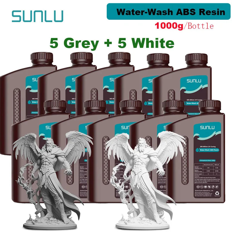 SUNLU 10KG Water Washable / Water Washable ABS Resin 1000G/Bottle 405nm Rapid UV-Curing Photopolymer Resin For LCD 3D Print