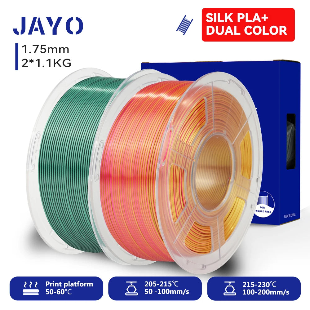JAYO 3D Silk Pla Plus/ Dual/Triple Colors SILK/TPU-SILK 3D Printer Filament 1.75mm Silk texture 3D Printing Material 2Rolls
