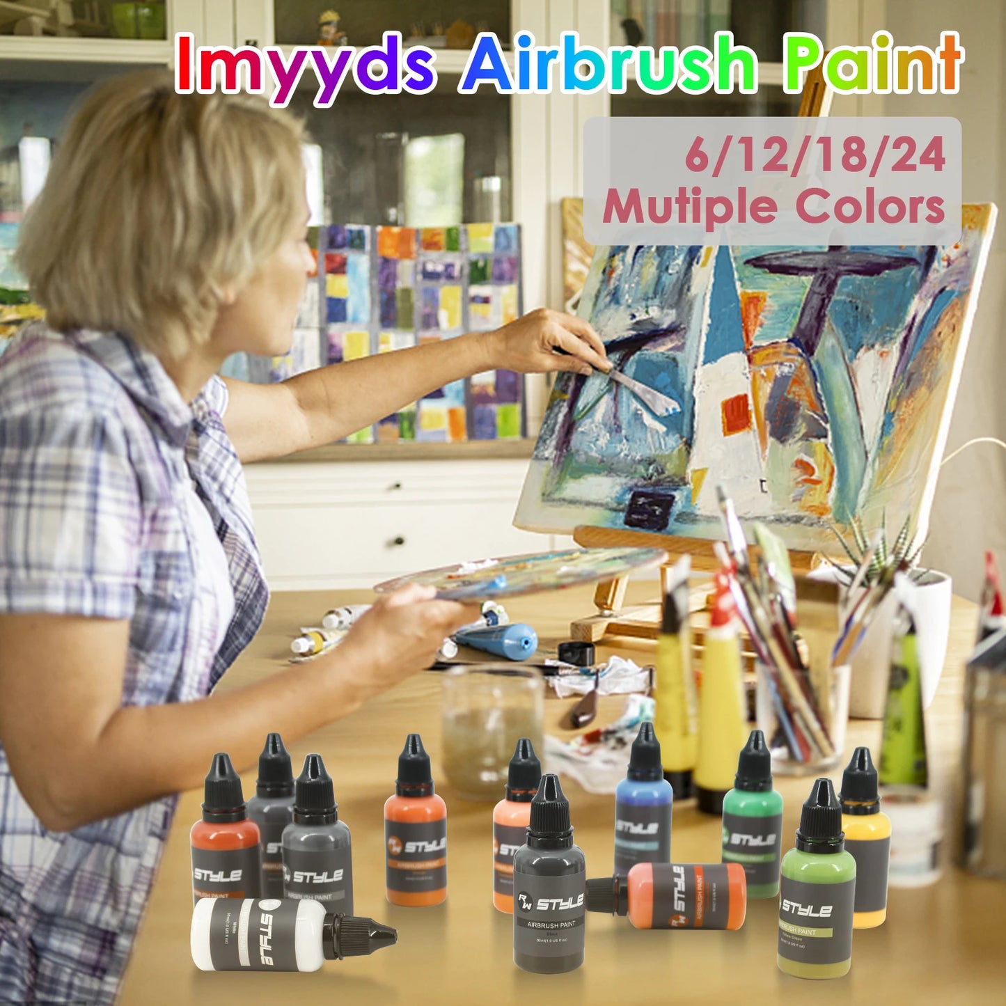 24Colors/Set Airbrush Paint Set, Opaque & Brilliant Acrylic Paint, 1fl Oz, Water Based, Ready To Spray, For Artists and Beginners